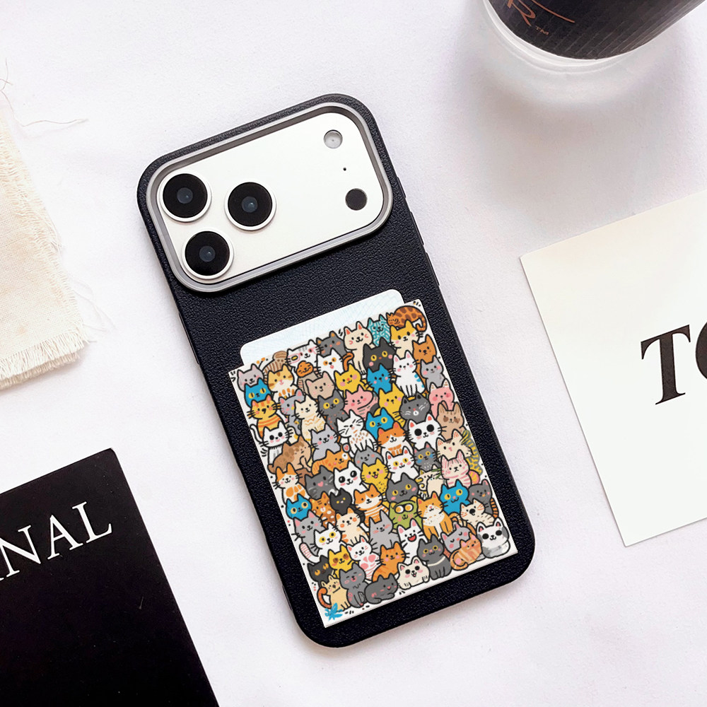 猫咪可爱带卡包手机壳装卡苹果17promax身份证收纳iPhone17pro旅游便携16promax皮质卡贴14/15/16/17大孔防摔