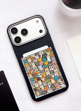 猫咪可爱带卡包手机壳装卡苹果17promax身份证收纳iPhone17pro旅游便携16promax皮质卡贴14/15/16/17大孔防摔