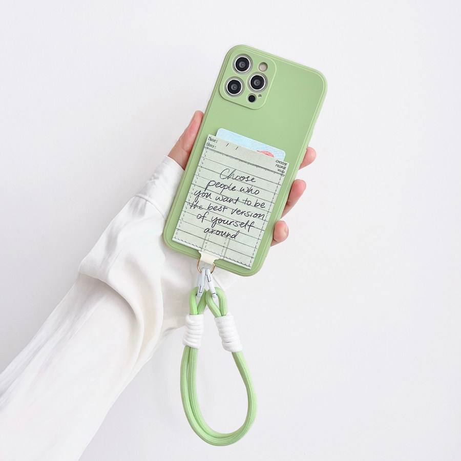 L014文艺励志短语独立卡套手机壳适用iPhone15promax挂绳防摔14pro苹果13promax门禁卡包15pro电梯XR软13/SE3