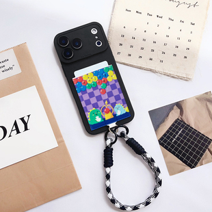 童年泡泡龙 装卡手机壳带卡包苹果17promax皮质卡套iphone17promax交通卡槽17pro身份证16pro挂绳17/15/14/13