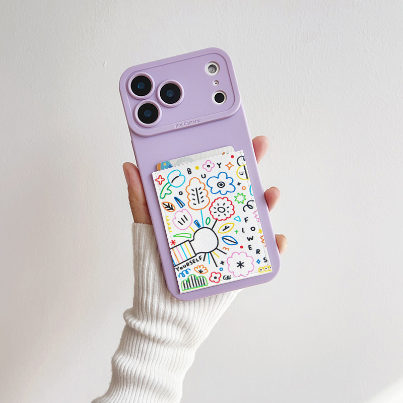 送你一朵小红花 软皮质独立装卡套手机壳带卡包苹果17promax插卡贴16promax身份证iPhone17pro交通卡15/14/13