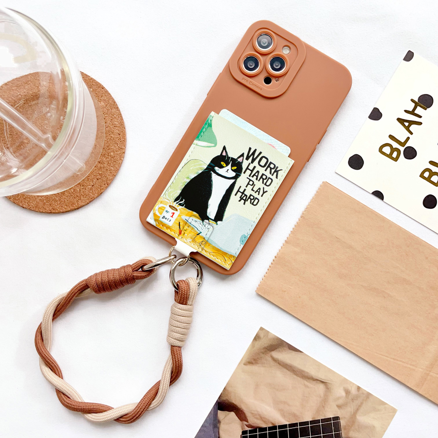 卡通猫咪可爱独立卡包手机壳卡贴适用苹果16promax皮质卡套iPhone16pro防摔挂绳15pro插卡14/13/12公交卡槽软