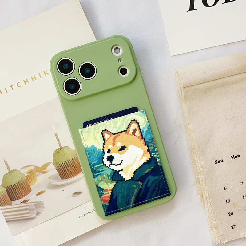 像素柴犬 文艺插卡手机壳带卡包苹果17promax装卡套iphone16promax交通卡槽17pro身份证16pro精孔17/15/14/13