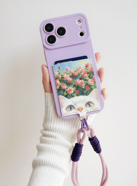 POPPACASE 蔷薇猫咪一体固定卡包手机壳带卡iPhone17pro身份证苹17果17promax插卡套16/15/14/13挂绳旅游FFBM