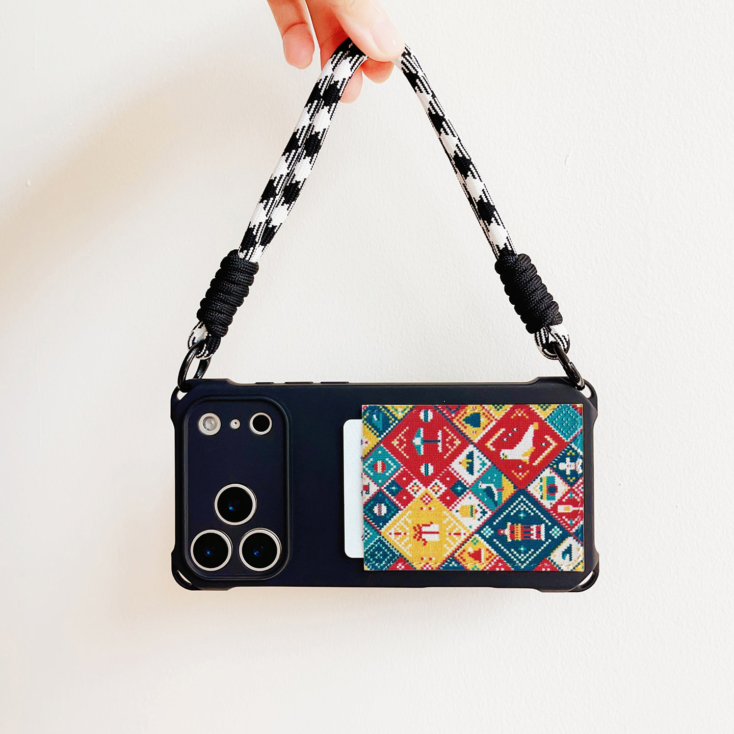 复古毛衣格子装卡手机壳带卡包iphone17promax独立皮质插卡16promax交通卡套15/14/13挂绳17pro便携15pro旅行