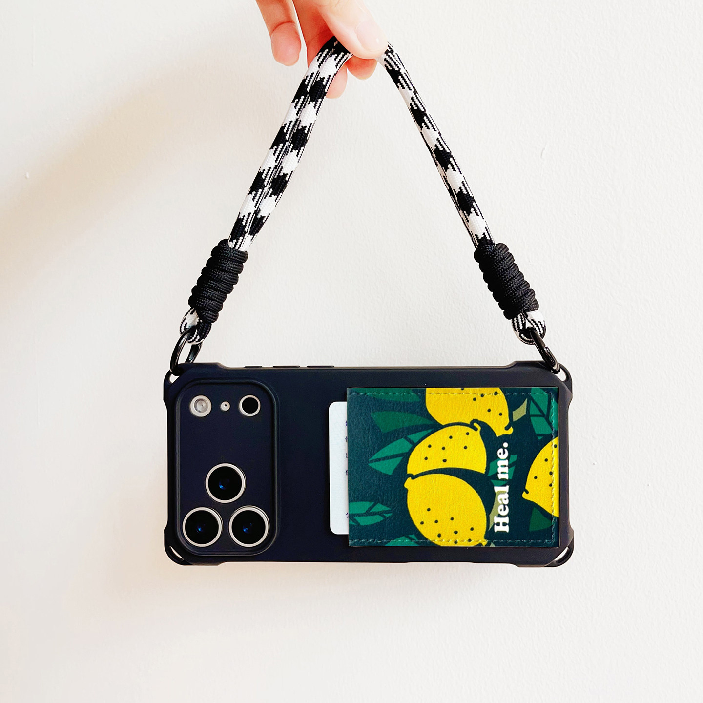 柠檬文艺装卡手机壳带卡包iphone17promax独立皮质插卡16promax交通卡套15/14/13挂绳苹果17pro旅游便携15pro