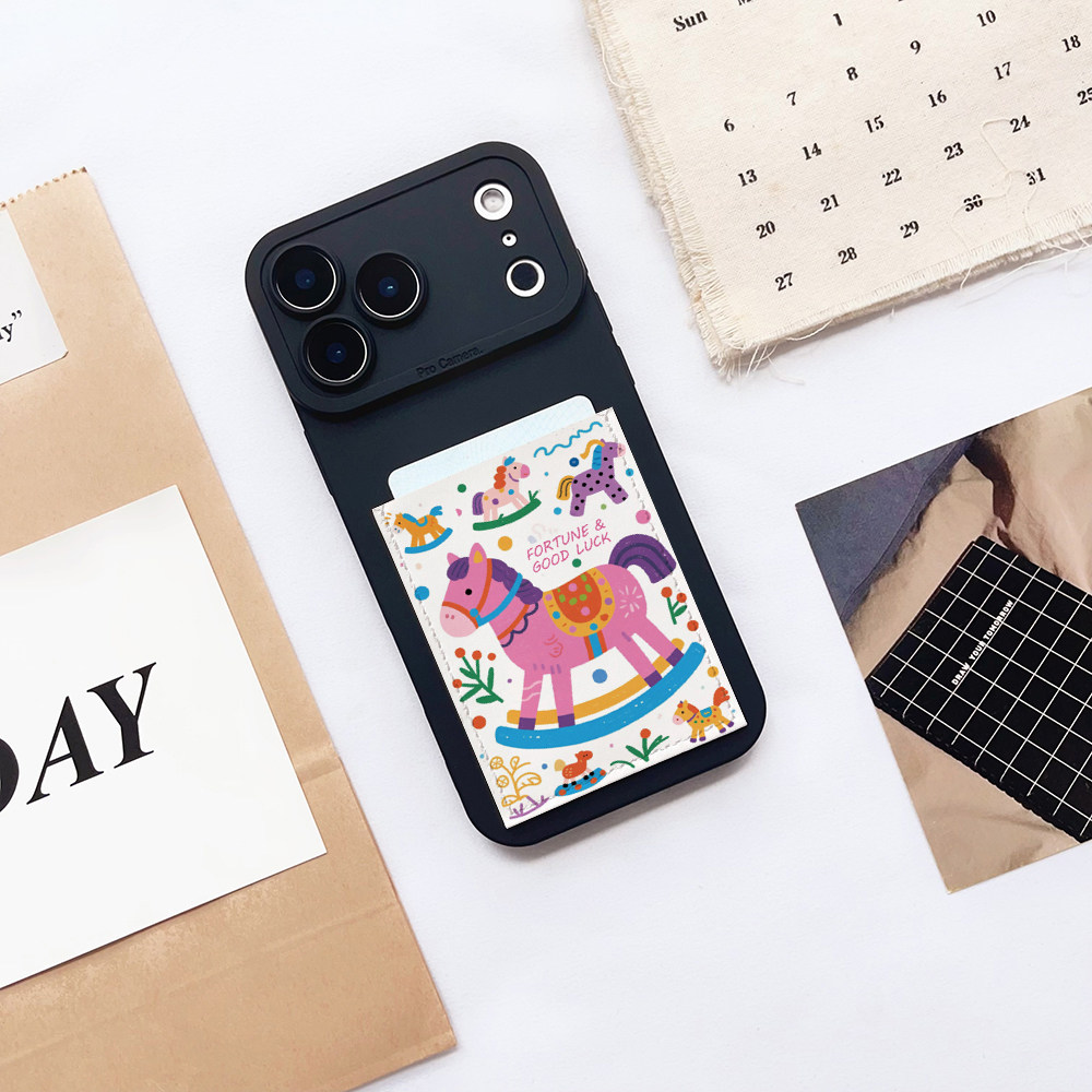 童趣木马装卡手机壳带卡包iphone17promax独立皮质插卡16promax交通卡套15/14/13精孔防摔17pro便携证件15pro