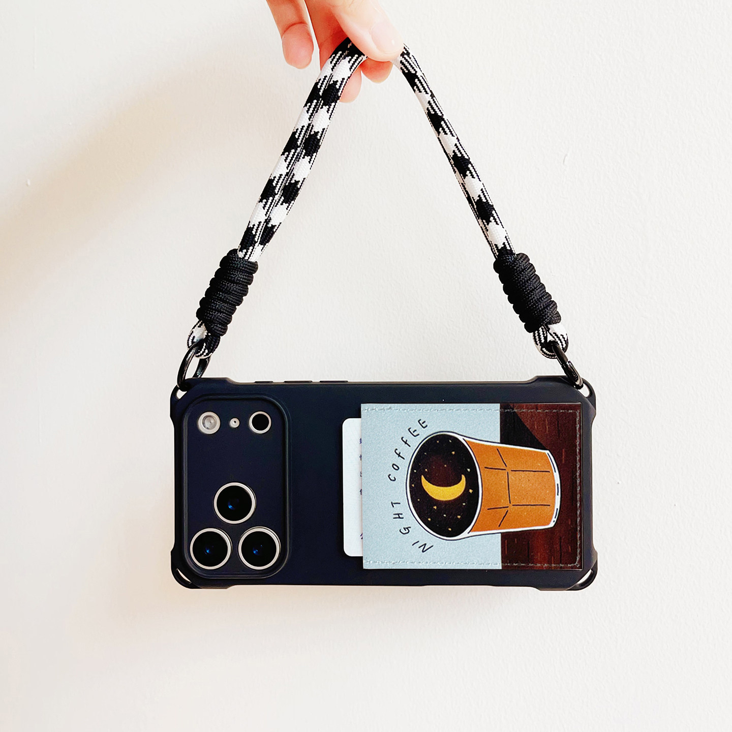 星月咖啡文艺装卡手机壳带卡包苹果17promax独立软皮质卡套iPhone16promax交通卡贴15/14/13挂绳15promax旅游