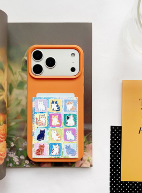 猫星方块暮光橙装卡手机壳带卡包iphone17promax独立皮质插卡16promax交通卡套15/14/13大孔17pro身份证15pro