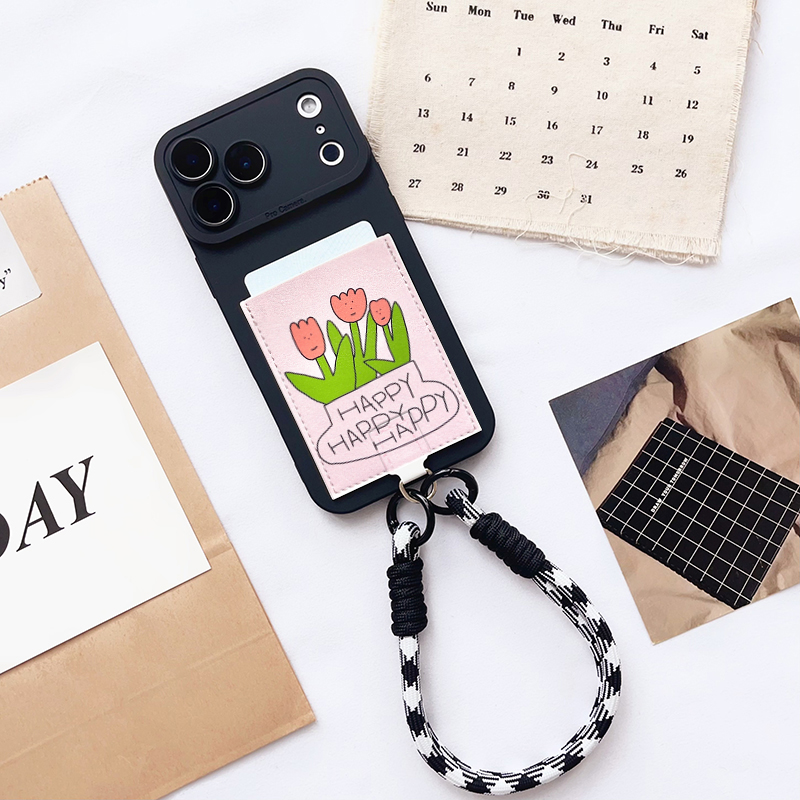 郁金香 花朵带卡包手机壳装卡套苹果16promax插卡16pro软皮质iphone17promax身份证17pro精孔15/14/13/17挂绳