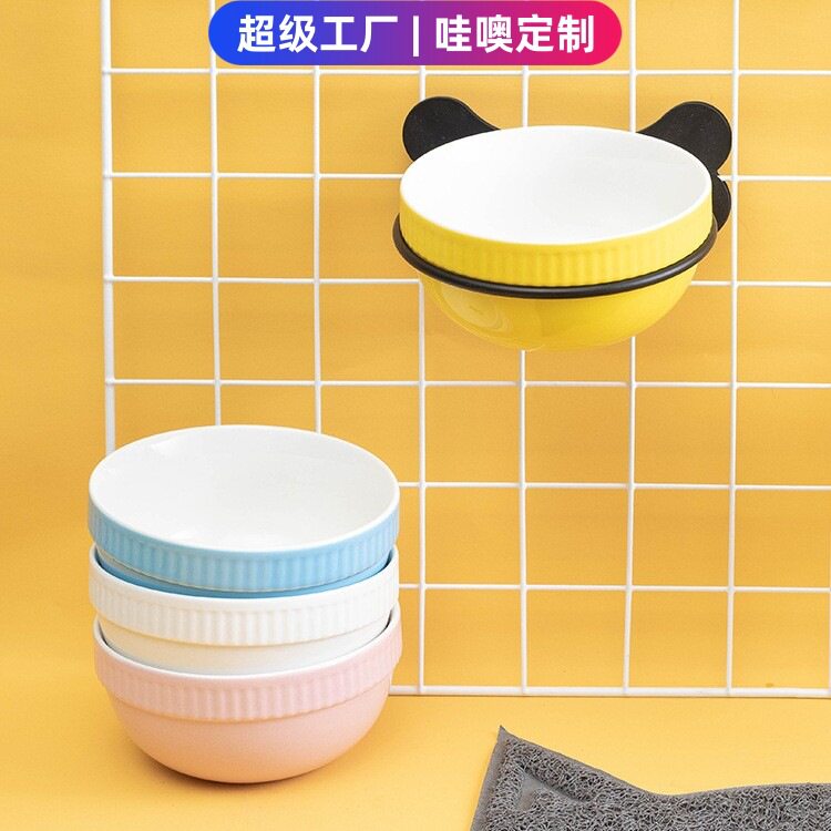 哇噢定制倾斜陶瓷猫碗宠物食盆单碗喝水碗悬挂猫粮碗固定挂笼狗碗图片