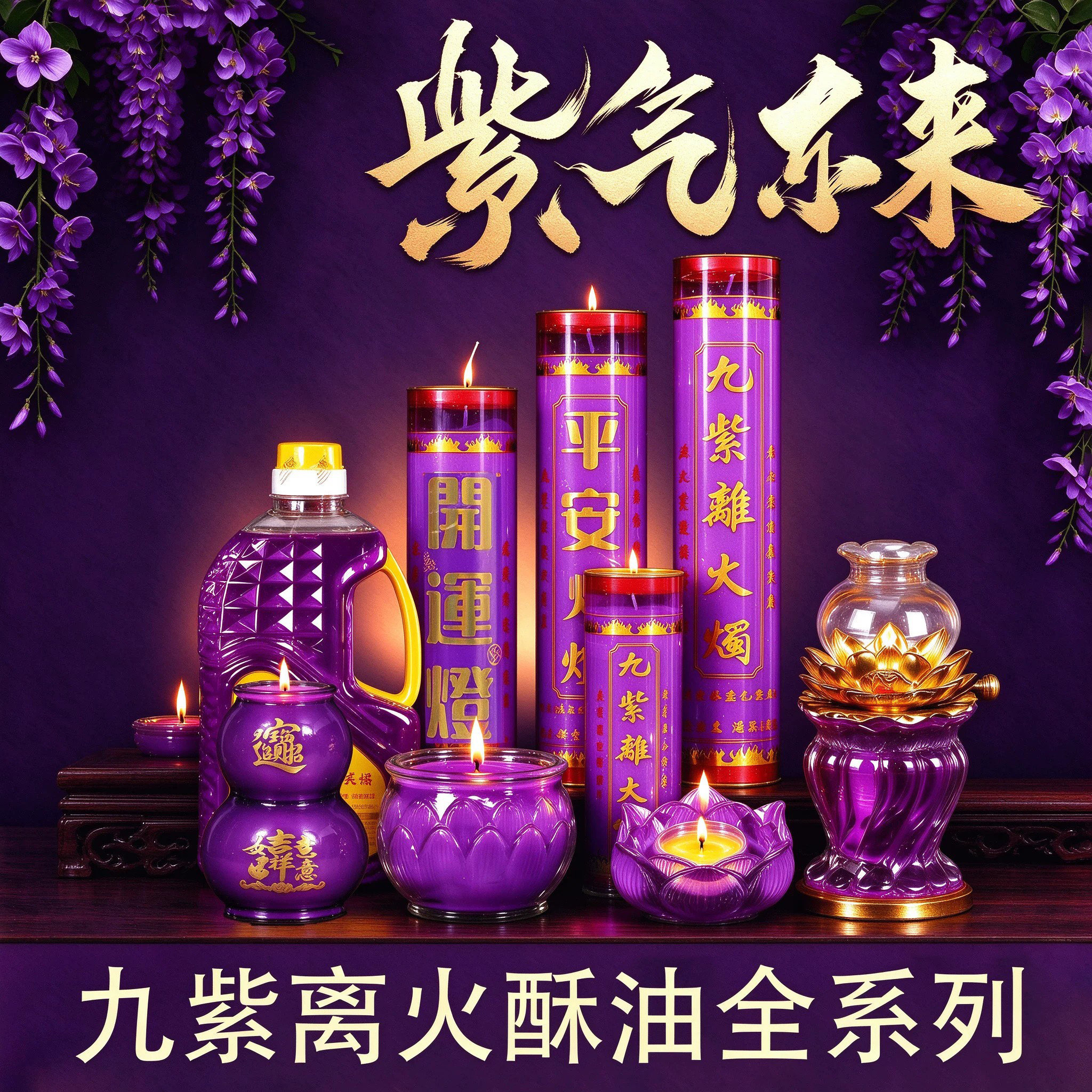 九紫离火酥油灯斗烛24小时无烟环保供佛酥油灯七天紫色蜡烛长明灯