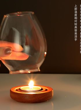 实木酥油灯底座家用简约复古香薰防风玻璃烛台供奉长明灯座灯盏