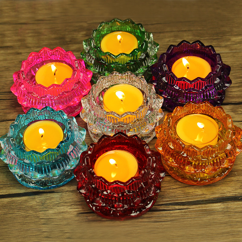 七彩琉璃莲花酥油灯座 酥油蜡烛底座长明灯酥油灯烛台