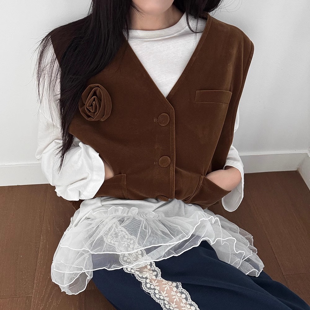 丝绒马甲V领西装背心外套上衣