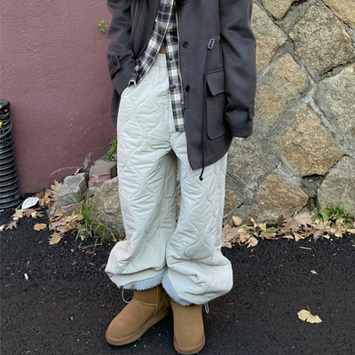 冬季加厚保暖毛边宽松休闲裤