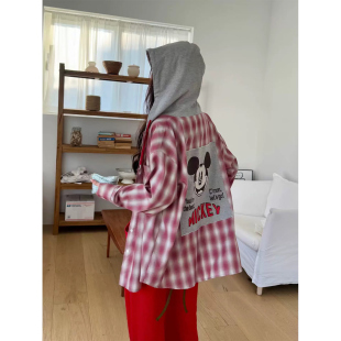 上衣女 外套衬衣开衫 韩国东大门新款 2026春连帽拼接撞色衬衫