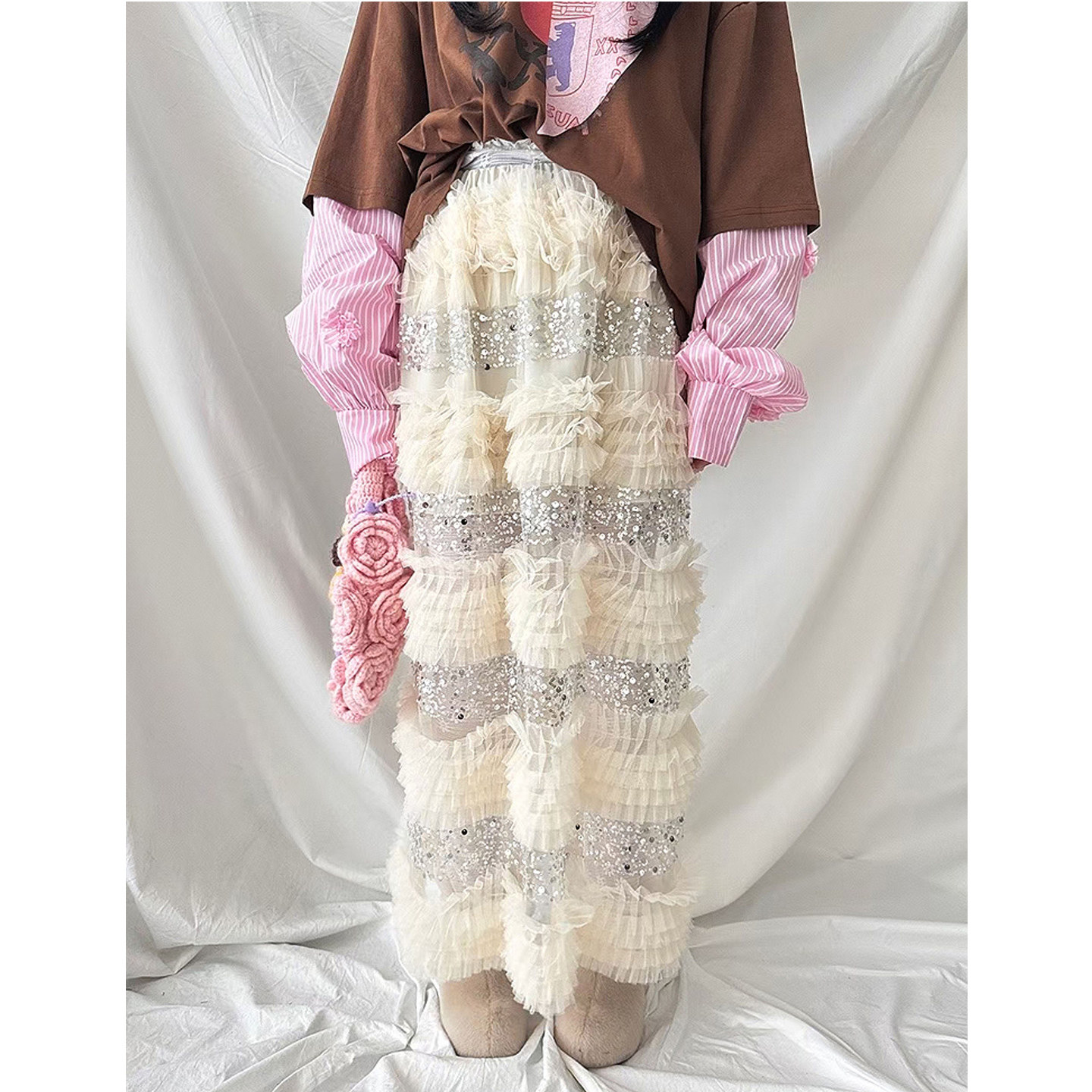 韩国东大门仙女裙松紧腰纱网荷叶边亮片蛋糕半身裙长裙子,女装/女士精品,半身裙,淘宝优惠券,粉丝福利购,淘宝优惠卷