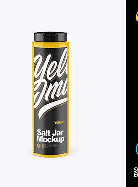 盐罐模型PS样机黄色颜料罐子VI设计透明素材智能贴图模板logo展示