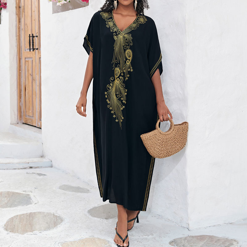 中东迪拜民族风刺绣连衣裙显瘦女