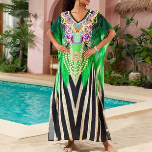 中东迪拜埃及非洲民族风连衣裙2025春夏新款复古显瘦度假沙滩长裙