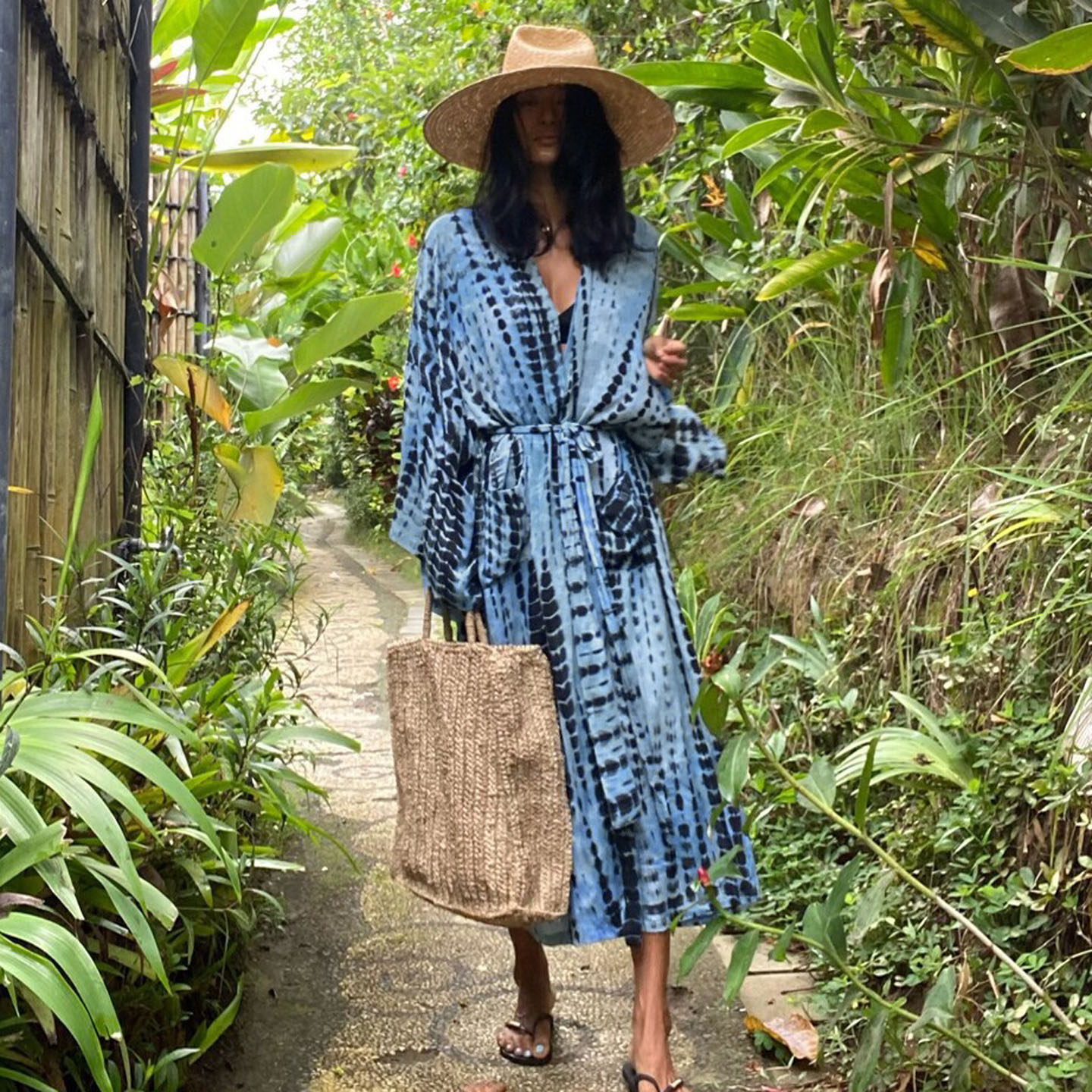 扎染外套薄条纹宽松长袖防晒服中长款比基尼外搭沙滩海边度假开衫