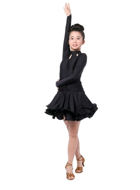 拉丁舞服比赛服女童艺考规定服连体长袖伦巴表演服练功舞裙160CM