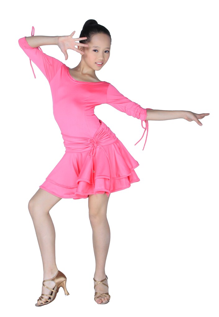 女童拉丁舞蹈裙中袖连体比赛等级考级规定舞蹈演出服练功服160CM