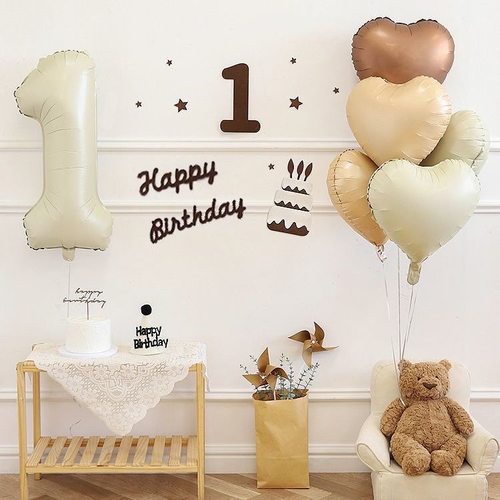 小红书奶油色生日布置场景数字气球儿童女孩宝宝周岁派对装饰拍