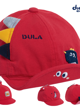 婴儿红色新年鸭舌帽春秋季嘟嘟啦可爱男宝宝女新生儿满月遮阳帽子