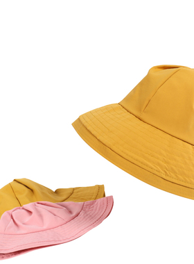 亲子春夏防晒遮阳帽女童百搭日系棉布大帽檐学生黄色渔夫帽子ins