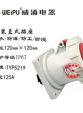 威浦工业插座连接器航空插座TYP5219暗装直座防水IP44(125A4芯）