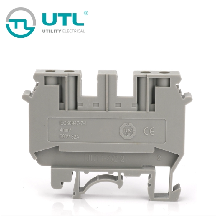 尤提乐JUT1-4/1（2）-2轨道式螺钉二进二出接线端子JUT1-4/2-2PE