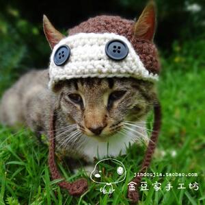 猫咪雷锋帽头套宠物变装帽宠物手工编制毛线帽子猫猫狗狗飞行员帽