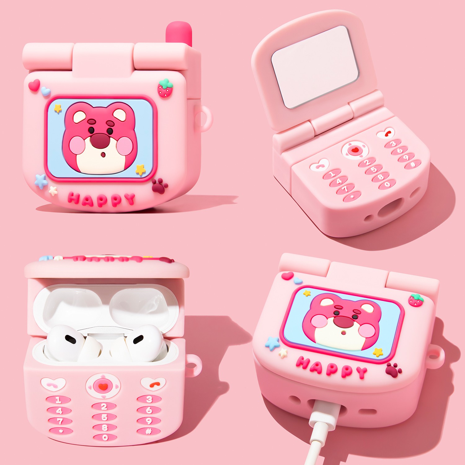 适用airpodspro3保护套airpods4保护壳pro2苹果蓝牙耳机套盒aipods硅胶airpod四代ipod软壳pro3二三代草莓熊