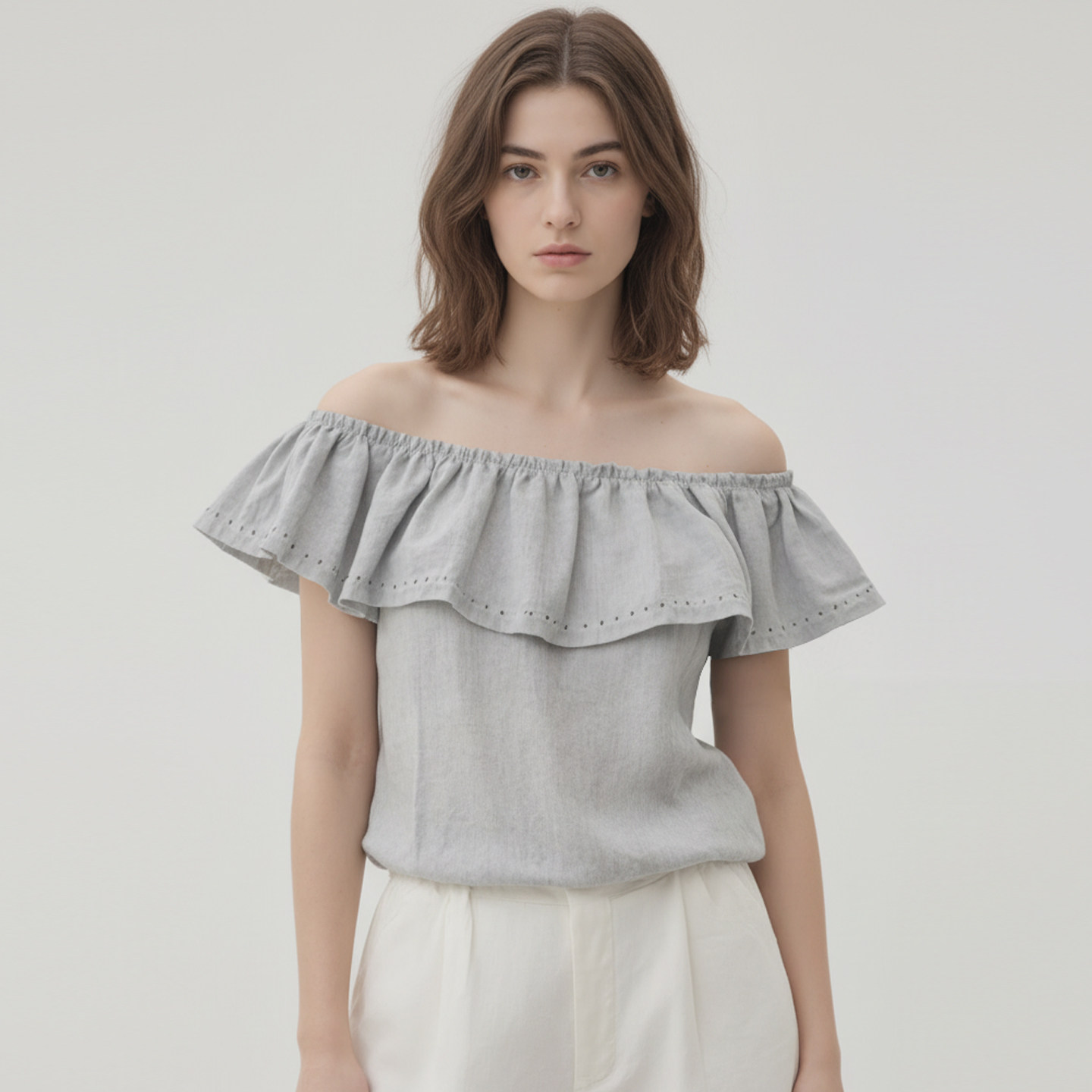 2026夏季新款女装法式气质百搭一字领棉麻荷叶边镂空套头罩衫衬衫,女装/女士精品,衬衫,淘宝优惠券,粉丝福利购,淘宝优惠卷