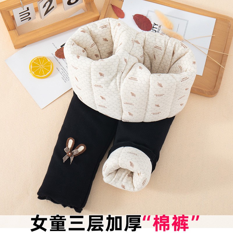 冬季女童加厚夹棉外穿打底裤宝宝三层保暖加绒加棉厚棉裤修身长裤