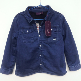 思佳美儿专G撤G 男童装秋冬加绒加厚帅气保暖大弹力牛仔衬衫外套