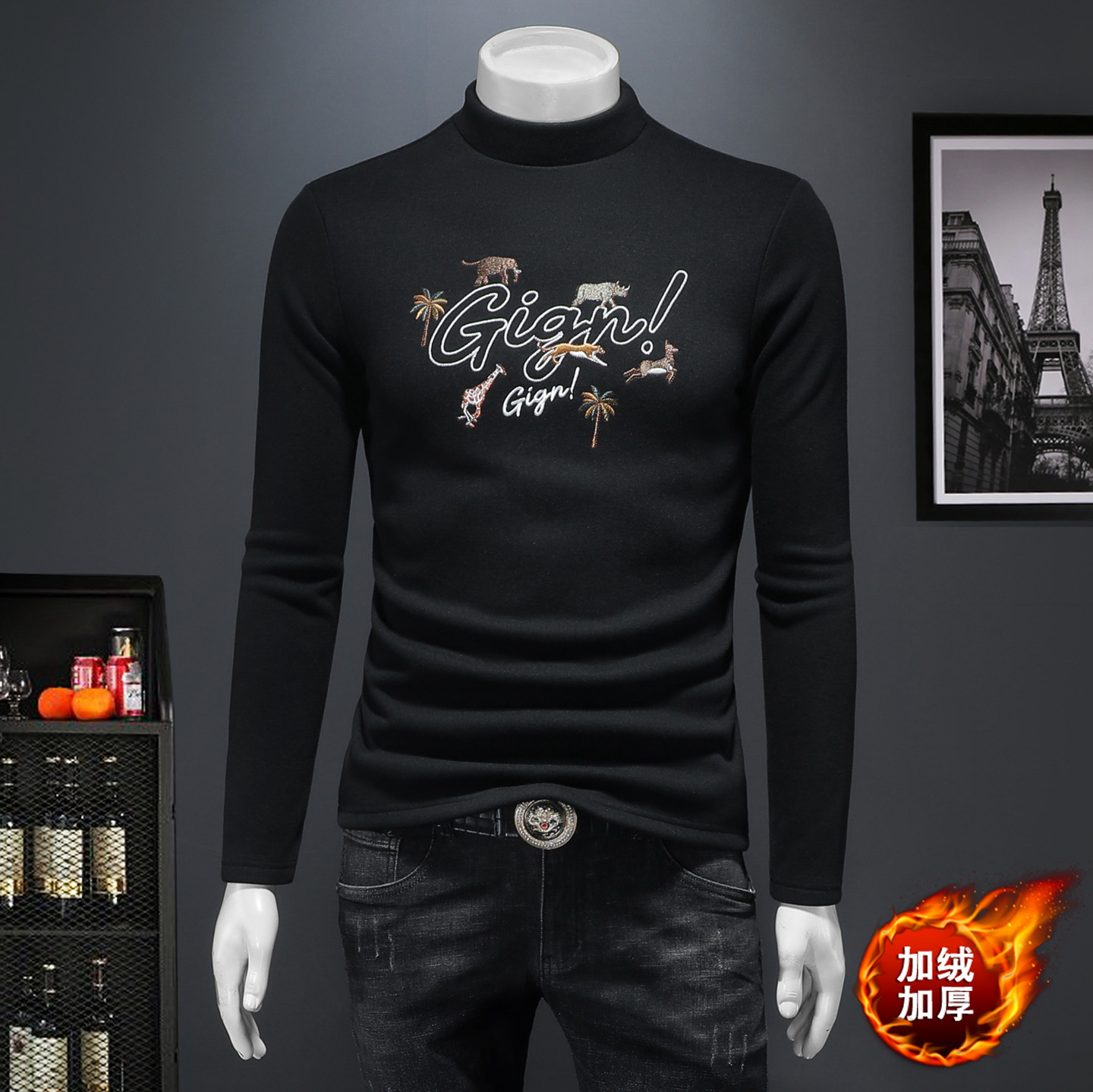 2025秋冬新款羊毛打底衫轻奢品质半高领D320-88356-P115，男装卫衣，电商D320-1