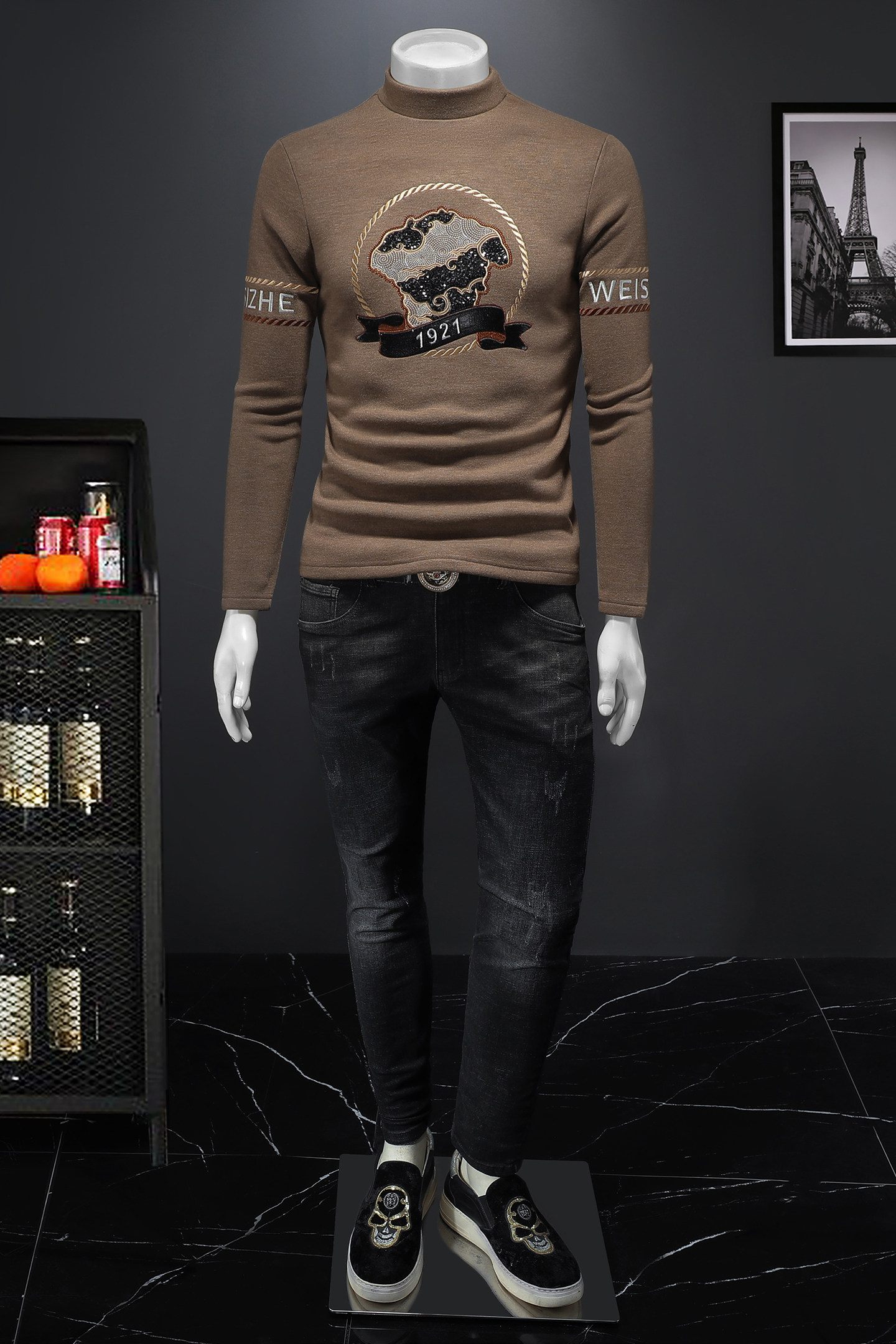 2025秋冬新款羊毛打底衫轻奢品质半高领D320-88407-P115,男装卫衣,电商D320-1