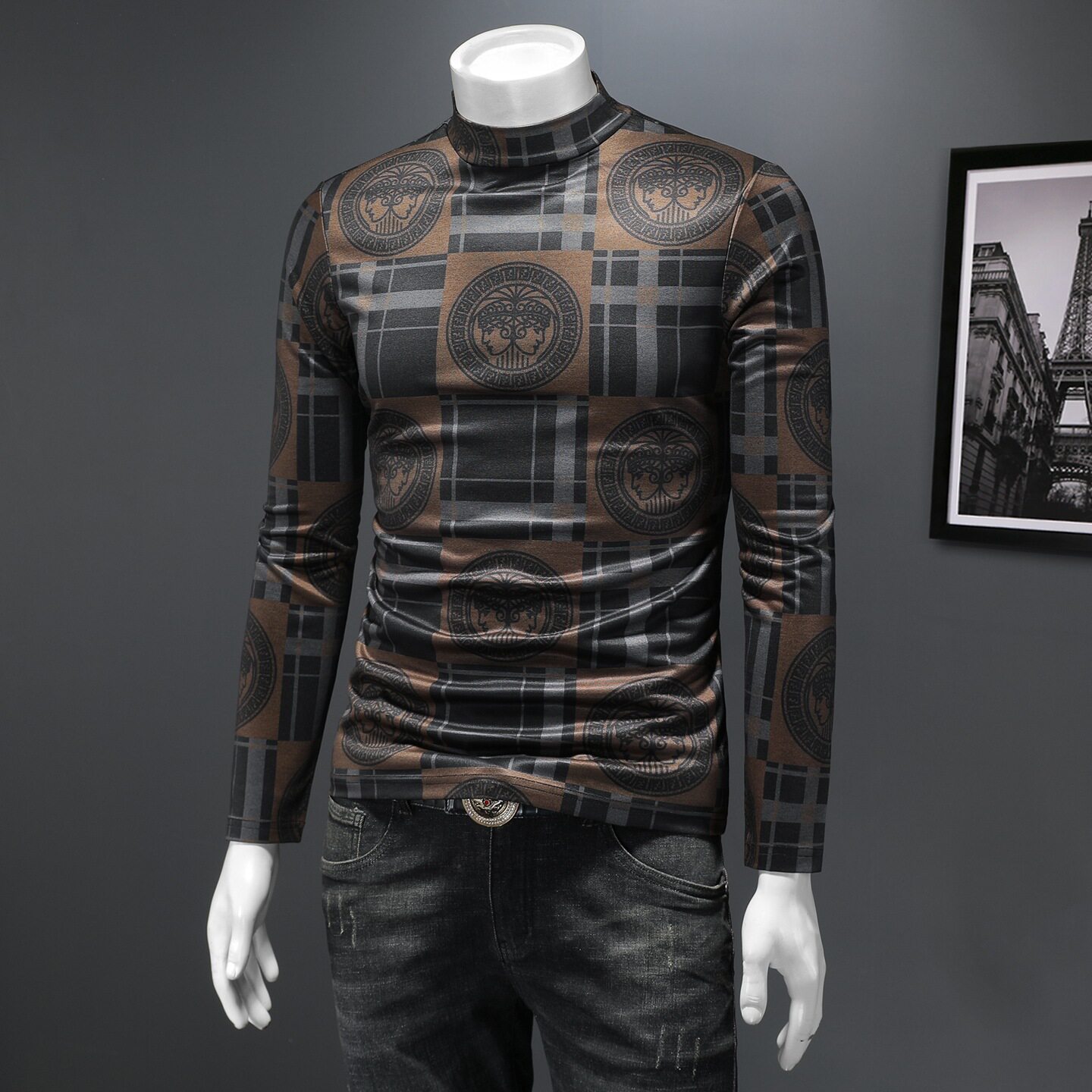 2025秋冬新款轻奢品质半高领双面绒打底衫D320-88367-P100,男装卫衣,电商D320-1