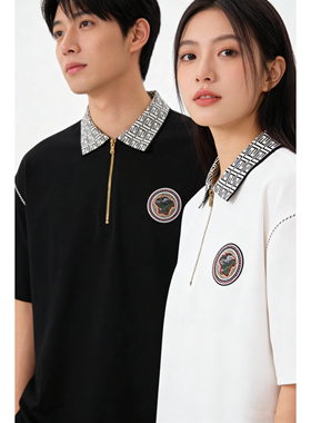 光变【老钱小标】2026年夏季潮牌翻领短袖T恤男 D320-88400-P90