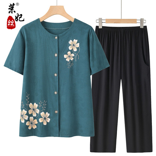 妈妈夏装中老年奶奶短袖套装薄夏