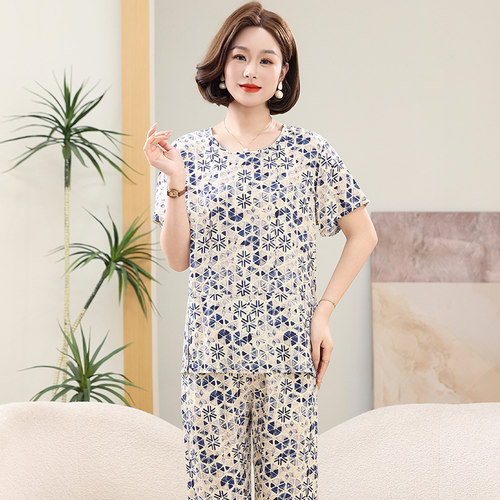 妈妈夏装中老年人睡衣短袖家居服
