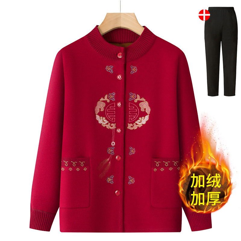 老年人奶奶毛衣妈妈装加绒外套