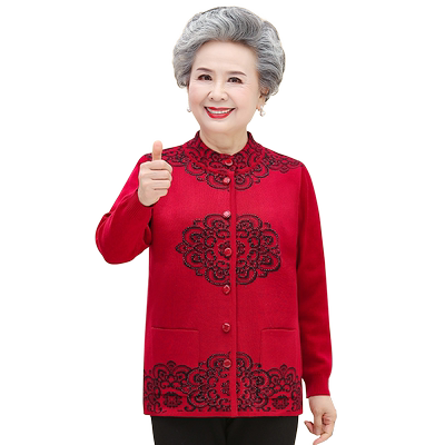 老年人妈妈外套奶奶毛衣加绒开衫