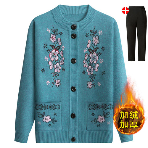 老年人加绒加厚妈妈外套奶奶毛衣