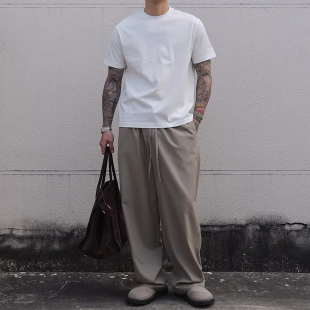 亲肤软糯休闲tee 型纯色打底衫 复古小领口纯棉合身短袖 T恤男Boxy版