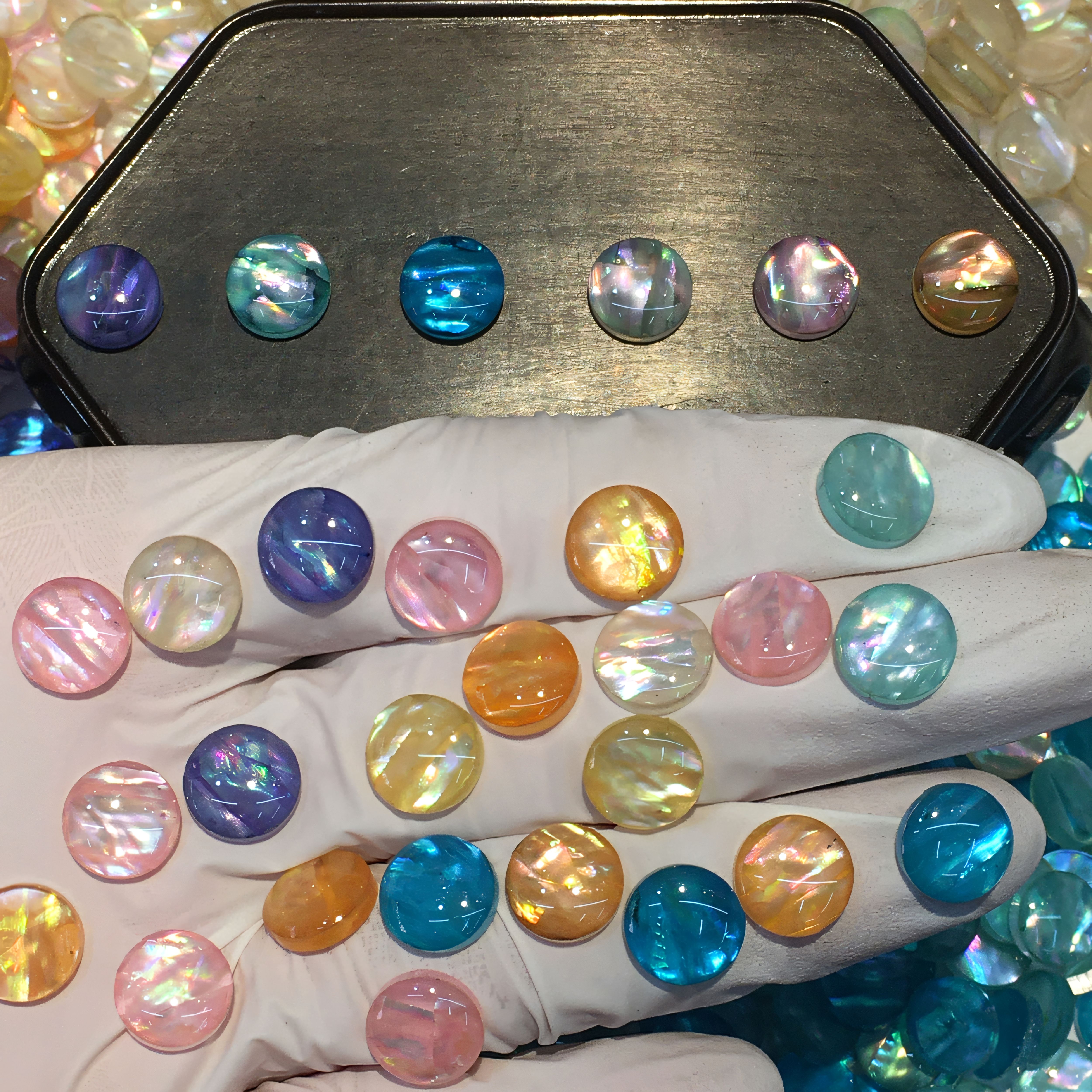 厂家直销天然彩贝壳薄片板材滴油圆片界面镶嵌饰品配件DIY配件