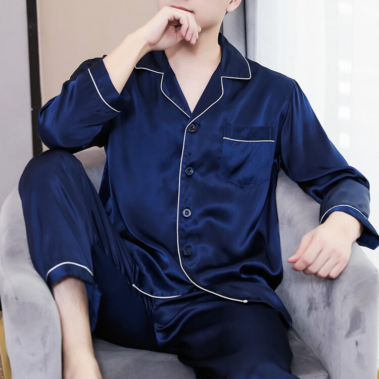 重磅桑蚕丝男士睡衣套装长袖